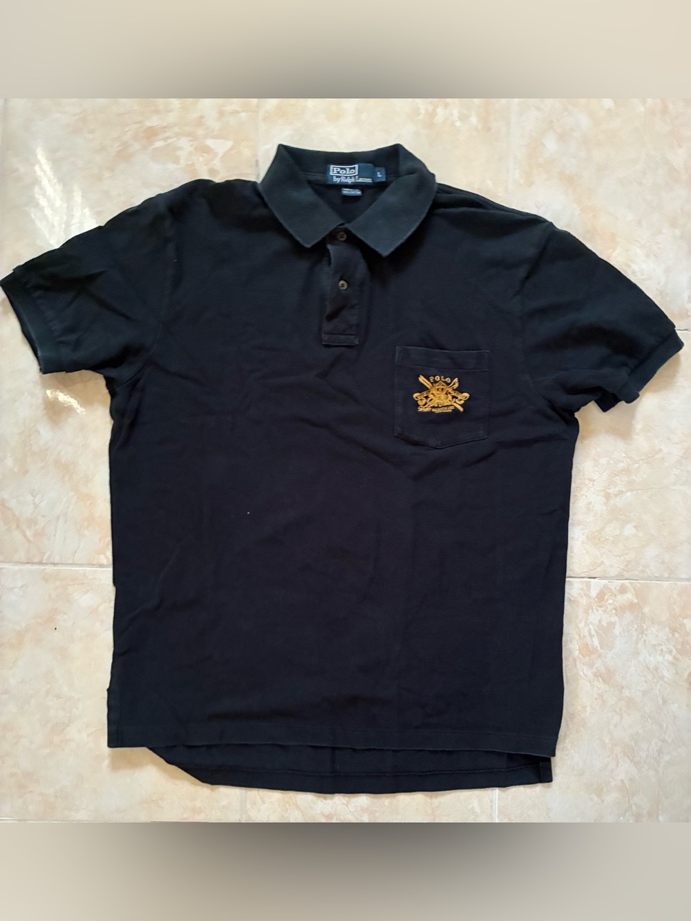 Polo by Ralph Lauren Navy Polo with Gold Embroidered Pocket Crest